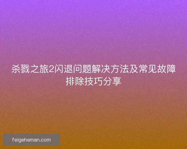 杀戮之旅2闪退问题解决方法及常见故障排除技巧分享